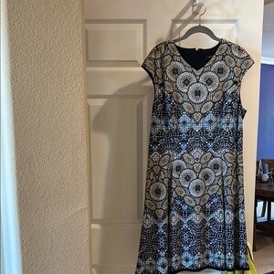 Adore Black, Blue, Gold and White A-Line Midi Dress